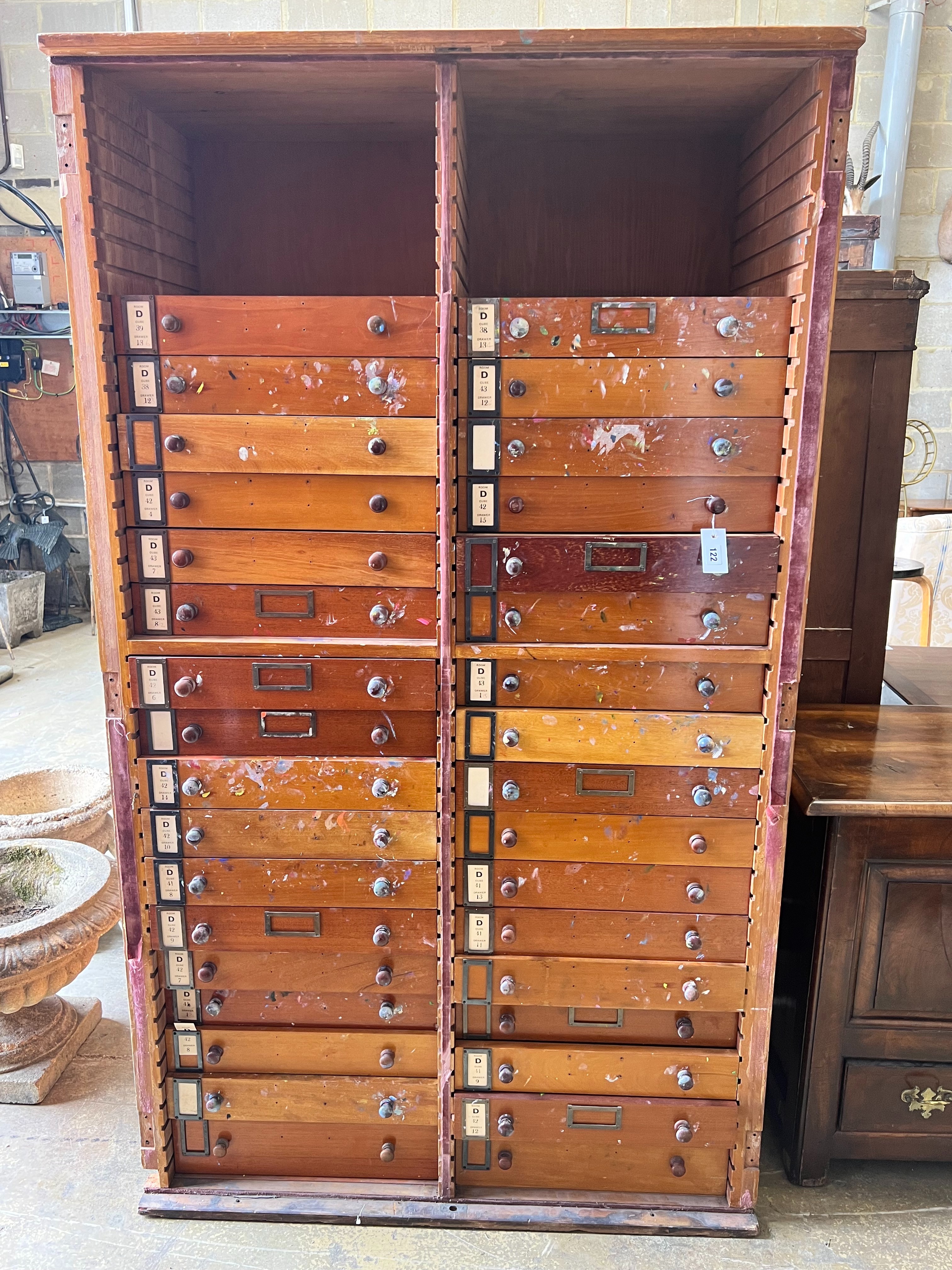 A vintage mahogany geology cabinet, width 109cm depth 64cm height 188cm